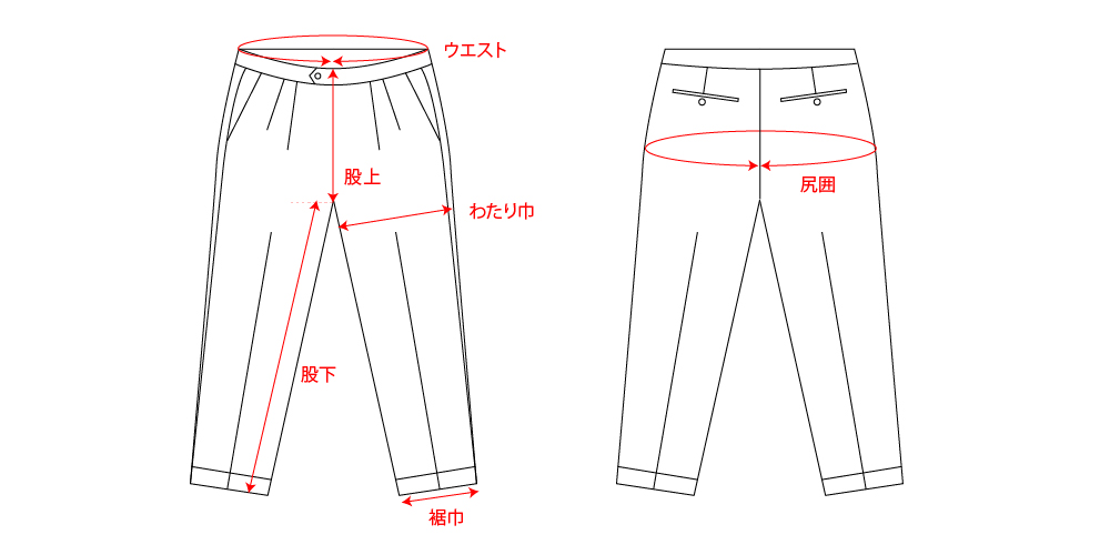 MOVERサイズについて　トラウザーズのサイズについて